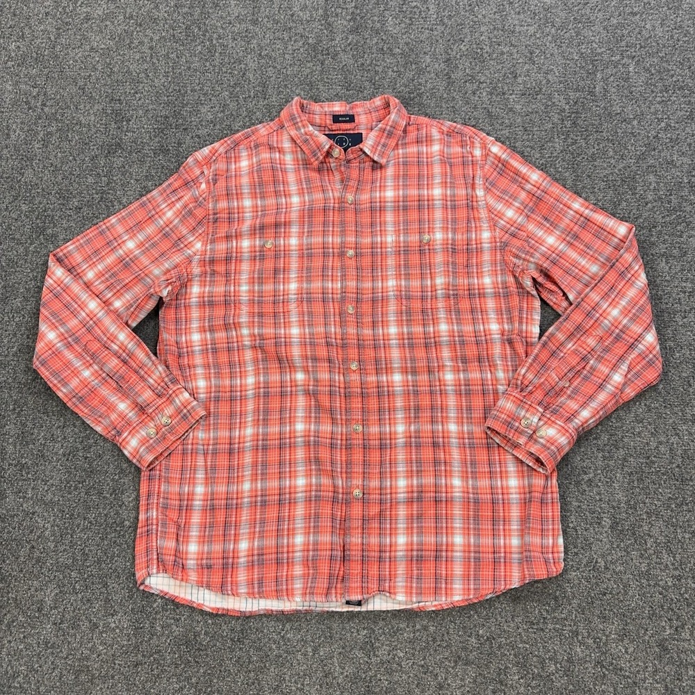 Even Tide Shirt Mens Large Red Plaid Long Sleeve Button Up Lightweight Cotton